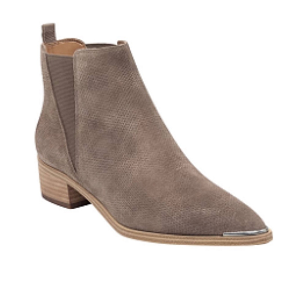 Marc Fisher Yale Chelsea Pointy Toe Booties, Perforated Suede, Taupe, Size 7.5